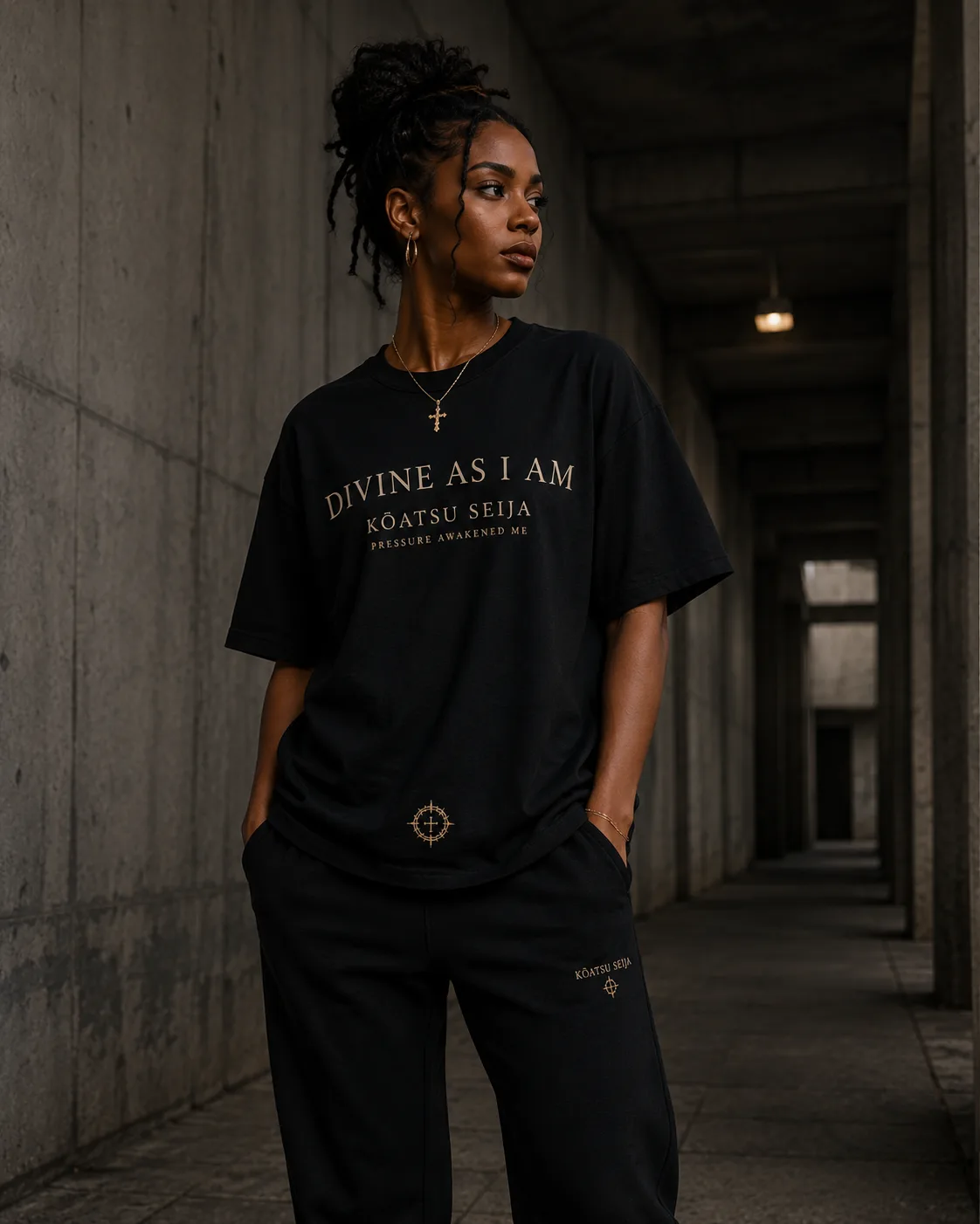 Kōatsu Seija Urban Streetwear in a Moody Corridor visual