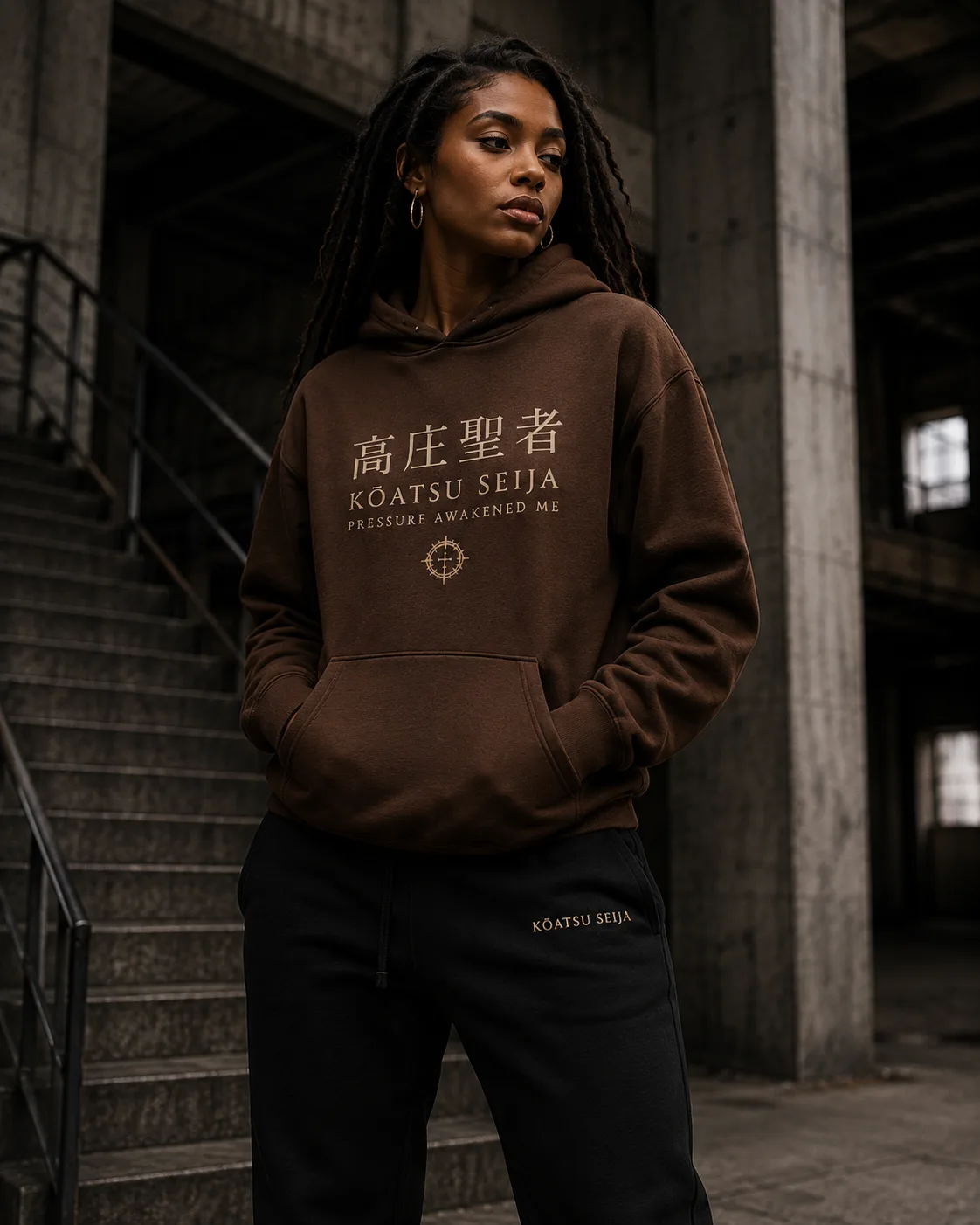 Kōatsu Seija Urban Streetwear in Moody Industrial Setting visual