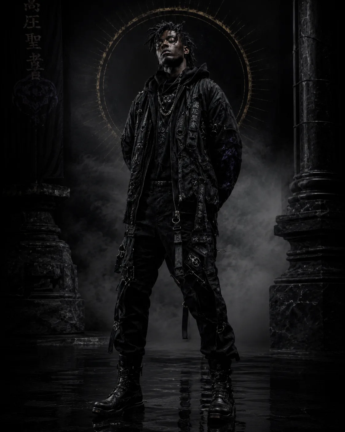 Kōatsu Seija Cyber Goth Fashion in Gothic Temple Setting visual