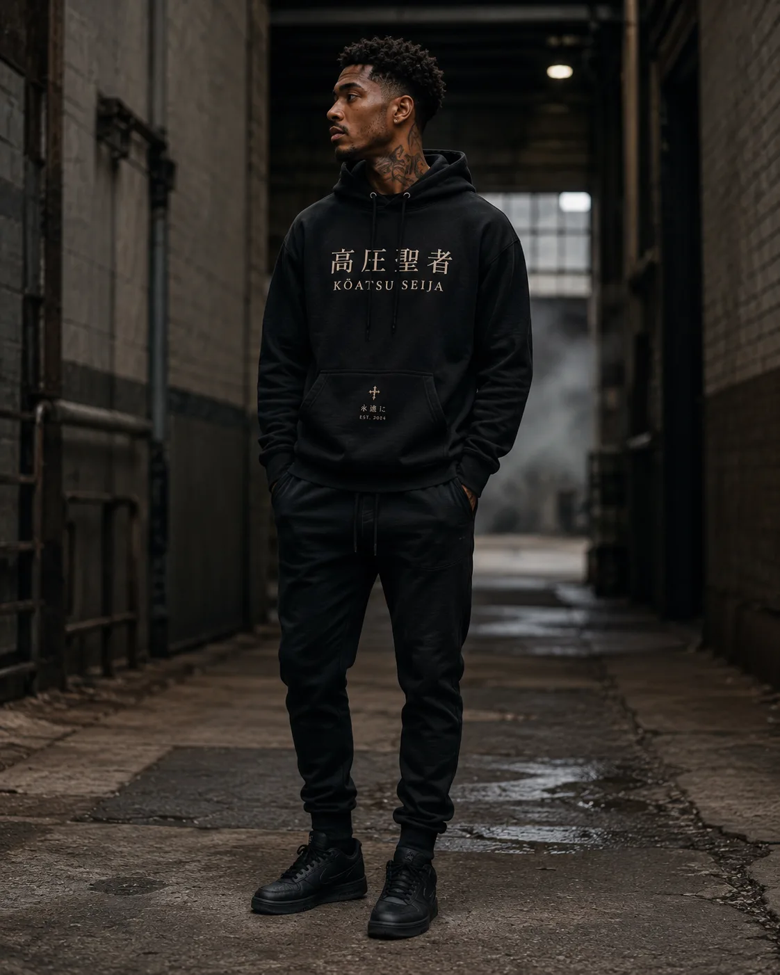 Kōatsu Seija Urban Streetwear in a Gritty Alleyway visual
